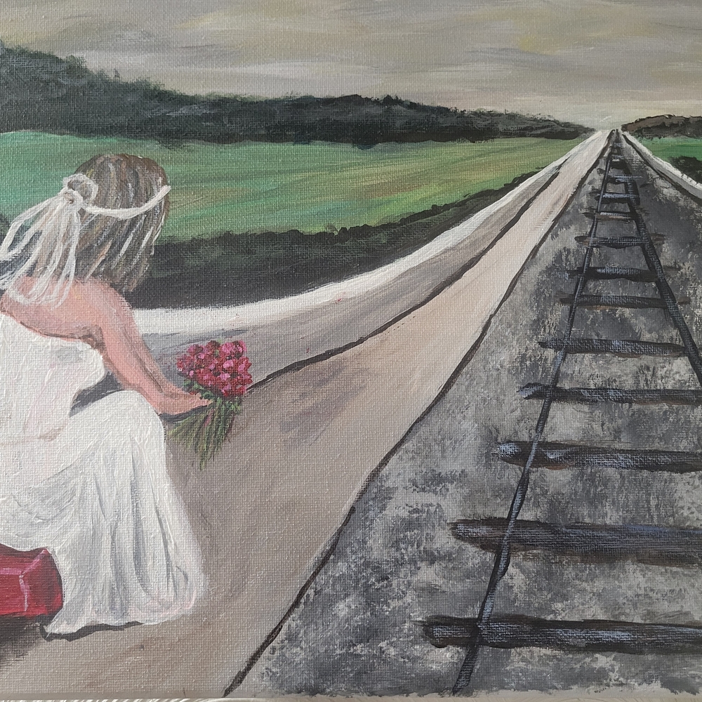 Elegant Bride by the Railway Canvas Art